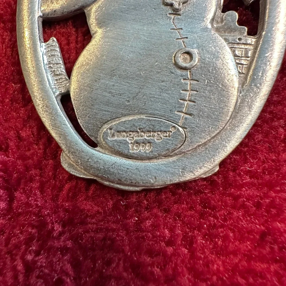 Longaberger‎ 1999 Snowman with Basket Pewter Christmas Ornament Vintage Holiday